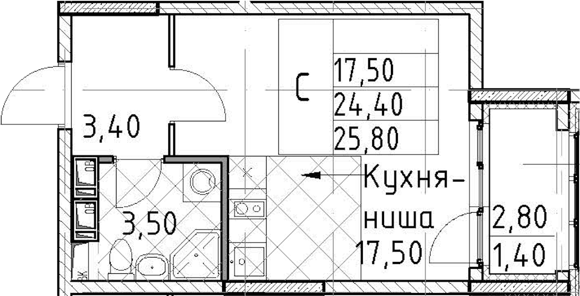 Квартира студия 25.8 м², 12/13 эт., ЖК «Тайм Сквер»